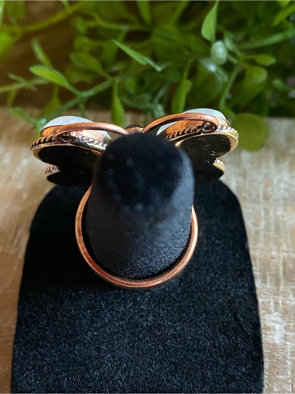 R52 Moonstone/Amethyst multi-stone copper butterfly ring | size: Adjustable - Picture 4 of 9